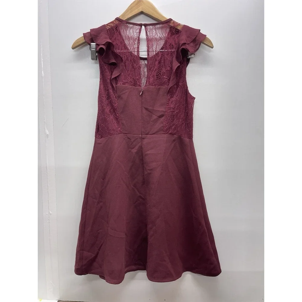 BCBGeneration Burgundy‎ Lace Ruffle Fit and Flare Cocktail Mini Dress Womens 2